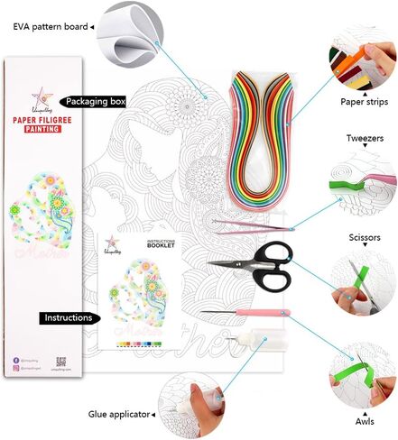 Uniquilling Paper Filigree Painting Quilling Kits,Panit by Numbers for Adults - Horse,Handmade DIY Craft Wall Decoration Best Gifts(Painting kit+Tools kit) (Basic) in Saudi Arabia