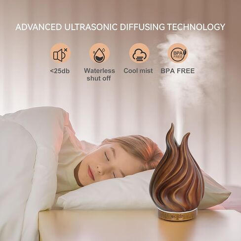 200ml Essential Oil Diffuser for Home, Wood Grain Cover Aromatherapy Diffuser, Cool Mist Humidifier with Safe Auto Shut-Off and 2 Mist Modes & 7 Color LED Night Lights for Office Room (VASE03) in Saudi Arabia