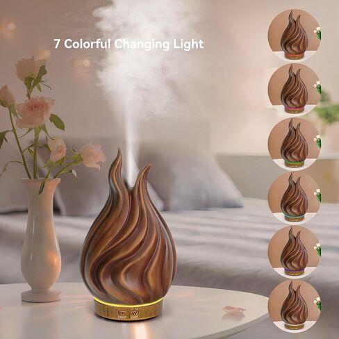 200ml Essential Oil Diffuser for Home, Wood Grain Cover Aromatherapy Diffuser, Cool Mist Humidifier with Safe Auto Shut-Off and 2 Mist Modes & 7 Color LED Night Lights for Office Room (VASE03) in Saudi Arabia
