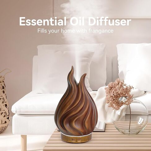 200ml Essential Oil Diffuser for Home, Wood Grain Cover Aromatherapy Diffuser, Cool Mist Humidifier with Safe Auto Shut-Off and 2 Mist Modes & 7 Color LED Night Lights for Office Room (VASE03) in Saudi Arabia