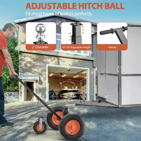Trailer Dolly, 1000 lbs Tongue Weight Capacity, Carbon Steel Trailer Mover with 19"- 26" Adjustable Height, 2" Hitch Ball & 16" Pneumatic Tires & Universal Wheel, for RV Trailer Boat Moving in Saudi Arabia