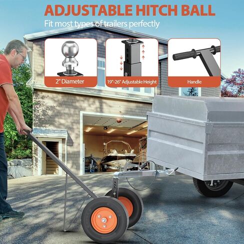 مقطورة دوللي، سعة وزن اللسان 1000 رطل، محرك مقطورة من الفولاذ الكربوني مع ارتفاع قابل للتعديل 19 بوصة - 26 بوصة، كرة ربط 2 بوصة وإطارات هوائية 16 بوصة وعجلة عالمية، لتحريك قارب مقطورة RV in Kuwait