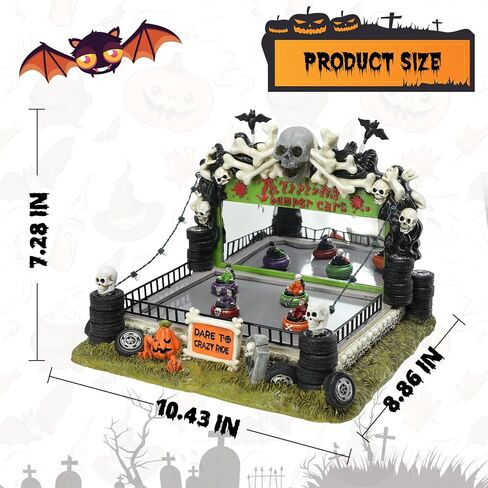 WONDER GARDEN Halloween Village-Halloween Houses Village - Mobile Spooky Bumper Cars Haunted House Figurine Spooky Village with Led Lights, Pumpkin, Skull, Tyre for Holiday Decorations or Gift in Saudi Arabia