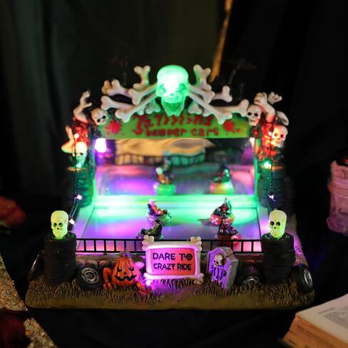 WONDER GARDEN Halloween Village-Halloween Houses Village - Mobile Spooky Bumper Cars Haunted House Figurine Spooky Village with Led Lights, Pumpkin, Skull, Tyre for Holiday Decorations or Gift in Saudi Arabia