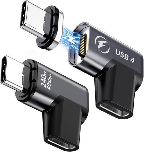 محول USB C مغناطيسي 240 وات (2 حزمة) محول USB-C مغناطيسي بزاوية يمنى 24 دبابيس مع USB4 40 جيجابت في الثانية 8K 60 هرتز لأجهزة Thunderbolt 3/4 وMacBook Pro/Air وSwtich والمزيد من الأجهزة من النوع C in Kuwait