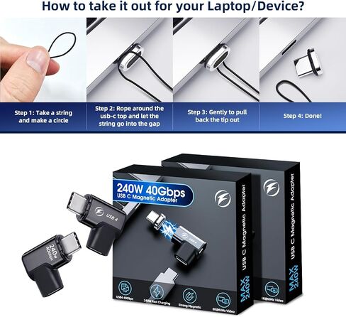 محول USB C مغناطيسي 240 وات (2 حزمة) محول USB-C مغناطيسي بزاوية يمنى 24 دبابيس مع USB4 40 جيجابت في الثانية 8K 60 هرتز لأجهزة Thunderbolt 3/4 وMacBook Pro/Air وSwtich والمزيد من الأجهزة من النوع C in Kuwait