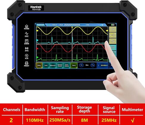 Hantek TO1112C Touch Screen Digital Oscilloscope 2 Channels 110Mhz Hanheld Tablet Digital Oscilloscope +Multimeter in Kuwait