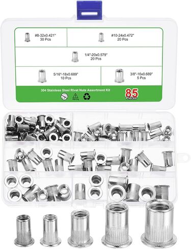uxcell 228Pcs Rivet Nut Flat Head, #8, #10, 1/4", 5/16", 3/8" Threaded Insert Nuts Knurled Body in Saudi Arabia