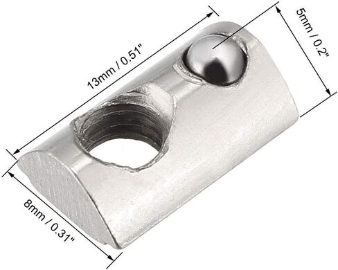 uxcell Roll-in Spring M5 T Nut, Roll Ball Elastic Nuts for 2020 Series Aluminum Extrusion Profile Suitable for Aluminum Profile with 6mm Groove Depth, Pack of 12 in Saudi Arabia