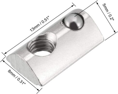 uxcell Roll-in Spring M5 T Nut, Roll Ball Elastic Nuts for 2020 Series Aluminum Extrusion Profile Suitable for Aluminum Profile with 6mm Groove Depth, Pack of 12 in Saudi Arabia