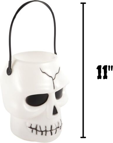 Needzo Light Up Halloween Trick or Treat Skull Bucket, Skeleton Candy Holder with Sound, 11 Inches with Handle in Saudi Arabia