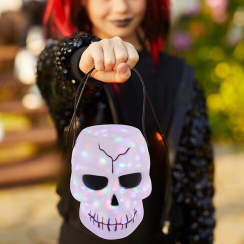 Needzo Light Up Halloween Trick or Treat Skull Bucket, Skeleton Candy Holder with Sound, 11 Inches with Handle in Saudi Arabia