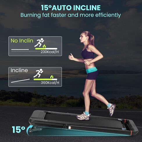 Walking Pad Treadmill with 15% Auto Incline and Handle Bar,Under Desk Treadmill with LED Display,2-in-1 Under Desk Foldable Treadmill,7.5 MPH Max,2.5HP Portable Walking Treadmill for Home O in Saudi Arabia