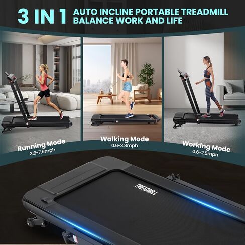 Walking Pad Treadmill with 15% Auto Incline and Handle Bar,Under Desk Treadmill with LED Display,2-in-1 Under Desk Foldable Treadmill,7.5 MPH Max,2.5HP Portable Walking Treadmill for Home O in Saudi Arabia