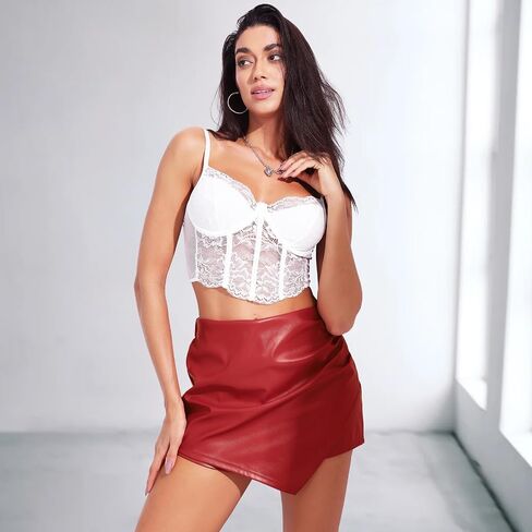RIOJOY Women's Faux Leather Shorts High Waist Short Skirt Asymmetrical Ruched Wrap Skorts Skirts in Saudi Arabia