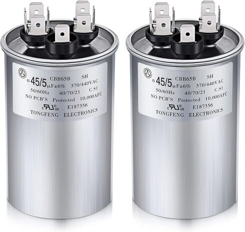 Frienda 2 Pcs 45+5 MFD 45/5 uf ±6% 370V or 440V VAC Dual Run Round Capacitor, 45 5 Start Capacitor for AC Air Conditioning Unit, Condenser Straight Cool or Heat Pump in Saudi Arabia