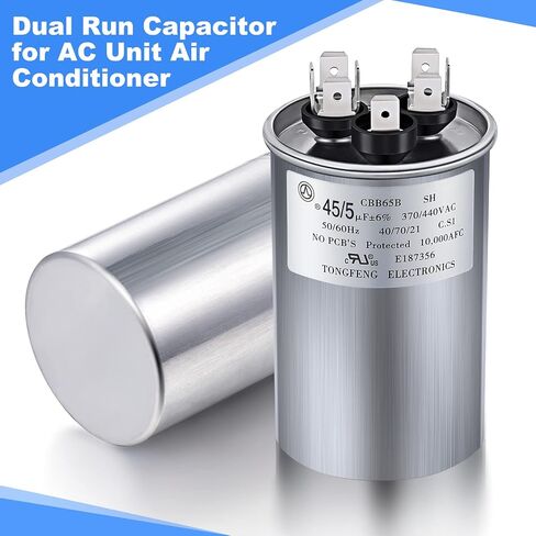 Frienda 2 Pcs 45+5 MFD 45/5 uf ±6% 370V or 440V VAC Dual Run Round Capacitor, 45 5 Start Capacitor for AC Air Conditioning Unit, Condenser Straight Cool or Heat Pump in Saudi Arabia