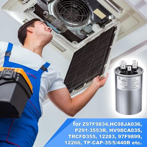 Frienda 2 Pcs 45+5 MFD 45/5 uf ±6% 370V or 440V VAC Dual Run Round Capacitor, 45 5 Start Capacitor for AC Air Conditioning Unit, Condenser Straight Cool or Heat Pump in Saudi Arabia