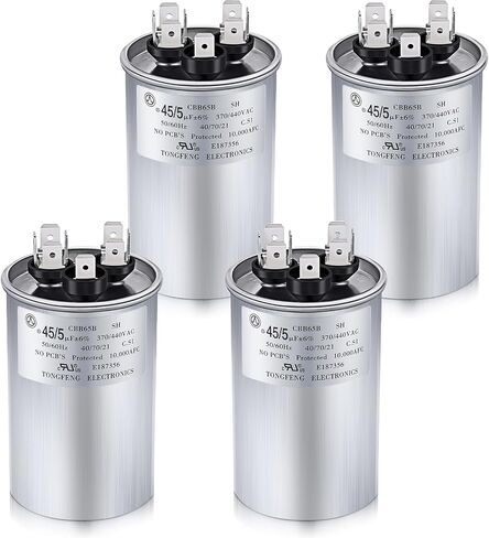 Frienda 2 Pcs 45+5 MFD 45/5 uf ±6% 370V or 440V VAC Dual Run Round Capacitor, 45 5 Start Capacitor for AC Air Conditioning Unit, Condenser Straight Cool or Heat Pump in Saudi Arabia