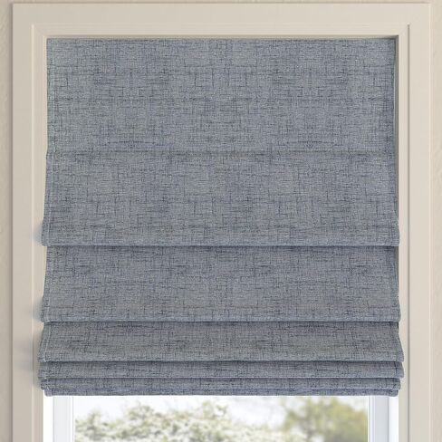 Sun Zero Seraphina Textured 100% Blackout Cordless Roman Shade, 35" x 64", Blue in Saudi Arabia