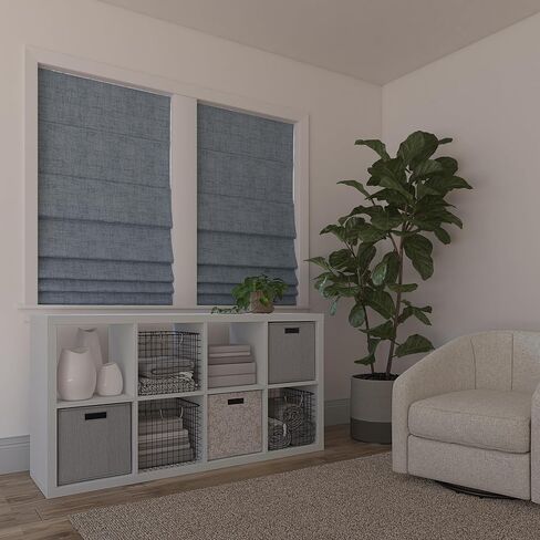 Sun Zero Seraphina Textured 100% Blackout Cordless Roman Shade, 35" x 64", Blue in Saudi Arabia
