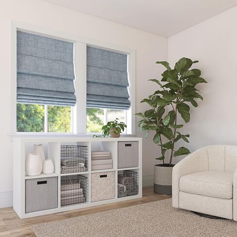 Sun Zero Seraphina Textured 100% Blackout Cordless Roman Shade, 35" x 64", Blue in Saudi Arabia