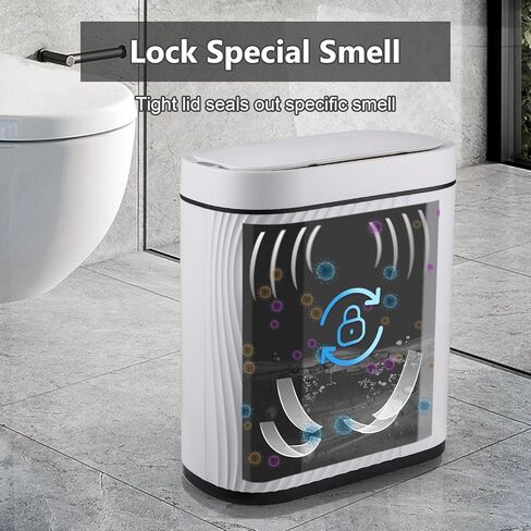 سلة مهملات مستشعر الحمام مع غطاء سلة مهملات أوتوماتيكية سعة 2 جالون، سلة قمامة ذكية صغيرة سعة 7.5 لتر، سلة قمامة رفيعة مقاومة للماء، صناديق قمامة ضيقة لغرفة النوم وغرفة المعيشة والمكتب in Kuwait