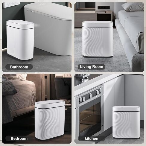 سلة مهملات مستشعر الحمام مع غطاء سلة مهملات أوتوماتيكية سعة 2 جالون، سلة قمامة ذكية صغيرة سعة 7.5 لتر، سلة قمامة رفيعة مقاومة للماء، صناديق قمامة ضيقة لغرفة النوم وغرفة المعيشة والمكتب in Kuwait