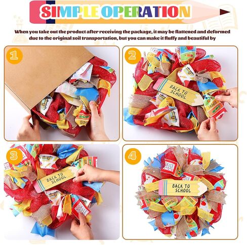 Back to School Wreath 15.7 Inch First Day of School Wreath with Pencil Wooden Sign Red Yellow Wreath Welcome Back to School Party Hanging Decoration for School Classroom Party Decor in Saudi Arabia