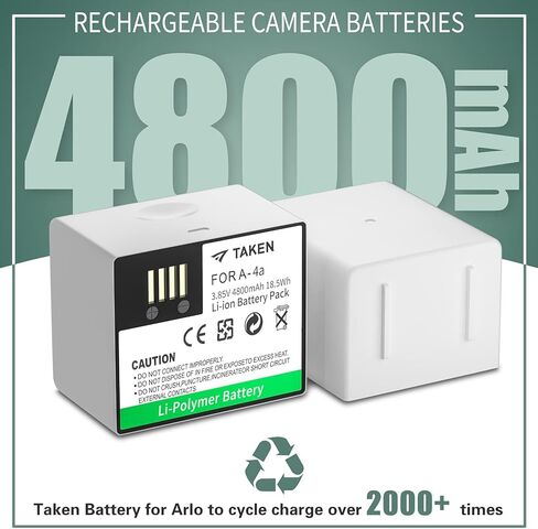 Taken Rechargeable Battery for Arlo Pro 5S 2K, Pro 4, Pro 3, Ultra 2, and Ultra Cameras, 3.85V 4800mAh Long Lasting Camera Batteries with Battery Charger Station in Kuwait