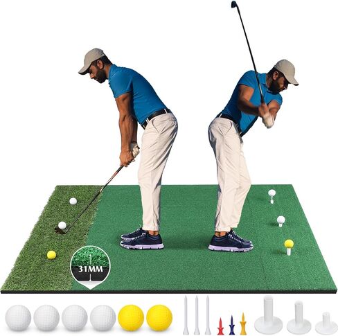 Golf Hitting Mat Set Nylon Turf Golf Mats 5 x 4 ft Thickened Golf Practice Hitting Mat with 3 Rubber Tees, 6 Golf Balls, 6 Golf Tees for Indoor Outdoor Golf Training Aids Chipping Swing in Saudi Arabia