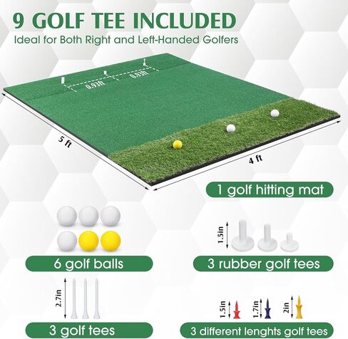Golf Hitting Mat Set Nylon Turf Golf Mats 5 x 4 ft Thickened Golf Practice Hitting Mat with 3 Rubber Tees, 6 Golf Balls, 6 Golf Tees for Indoor Outdoor Golf Training Aids Chipping Swing in Saudi Arabia