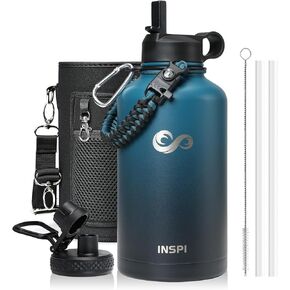 INSPI Insulated Water Bottle with Paracord Handle 128oz,Indigo Black