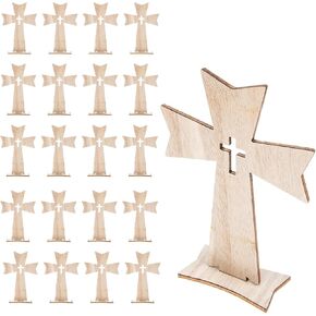 20Pcs Wooden Crosses for Crafts Standing Crosses Base Christians Crosses Tabletop Centerpieces for Outdoor Church Home Room Decor Table Religious Crosses