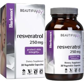 Bluebonnet Nutrition Beautiful Ally Resveratrol 250 mg, Protect Skin Integrity*, Non-GMO, Vegan, Gluten-Free, Soy-Free, Dairy-Free, 30 Vegetable Capsules, 30 Servings