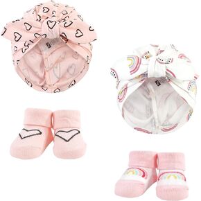 Hudson Baby Girls Turban and Socks Set, Red Rose Leopard, One Size