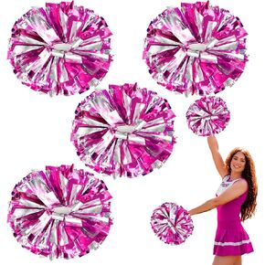 4 Pcs Metallic Cheerleading Pom Poms, 12Inch Cheerleader Pompoms with Baton Handle, Cheer Pom Poms for Kids Adults, Cheerleading Flower Ball for School Team Sports Games Dance Cheering