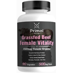 Primal Being Grassfed Beef Female Vitality Supplement- Supports Hormonal Health, Fertility, Inflammation, Energy - 90 Capsules, 1500mg per Serving