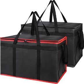 Bodaon 2-Pack Insulated Food Delivery Bag, XXX-Large Meal Grocery Tote Insulation Bag for Hot and cold Food, Commercial Warming, Large Capacity Reusable Shopping Bags (Red + Black-Red)