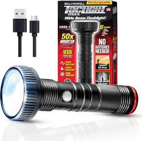 Bell+Howell Taclight Max Deluxe 1000 Lumens, 7,000K Cree LED - 10 Hours Power Handheld Flashlight, 5 Modes, Rechargeable, Water/Shatter Resistant Tactical and Camping Flash Light