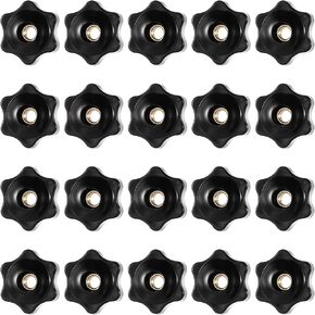DIVINA VITAE 20Pcs 1/4-20 Knob 6 Star Knobs Black Nylon T Track Bolts Female Threaded Hexagon Head Thru Knob Clamping Knobs Jig Knobs