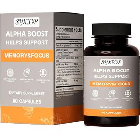 Alpha Boost Swallowable Small Capsules Vitamin B6 (as Pyridoxine HCI) 10mg Enhance Brain Enhance Concentration Enhance Memory Doping-Free Caffeine-Free Dairy Products Nuts and Gluten