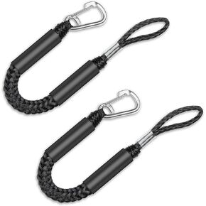 Bungee Boat Mooring Lines, 2FT, 1800LB Breaking Strength, 2 Carabiner Straps (2PACK)
