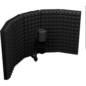 Audiosoul Professional Recording Microphone Isolation Shield - High-Density Acoustic Foam, Adjustable Foldable Design, Portable Sound Absorbing Panel for Studio Recording and Voiceovers