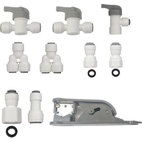 1/4""OD Quick Connect Push In to Connect for RO Reverse Osmosis Water Filter Fittings (Ball valve + adapter +Y tee +tube cutter, 9PCS)