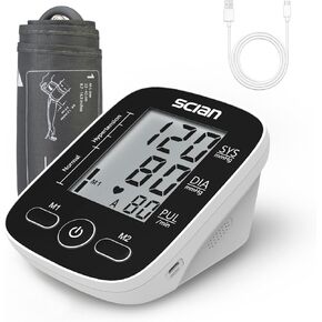 Scian Blood Pressure Monitor Upper Arm for Home Use, Automatic Blood Pressure Arm Cuff with Large Cuff 8.7"-16.5", Large LCD Display, 2 User 180 Memory, USB Cable (Black)