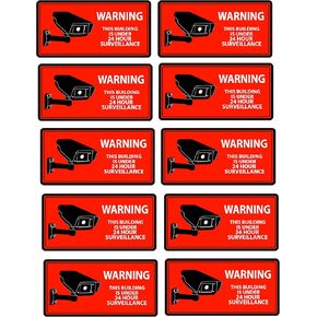 Mandala Crafts 10 PCs Red Rectangular Front Adhesive Security Camera Decal 24-Hour Video Surveillance Recording Warning Window Stickers for Indoors or Outdoors