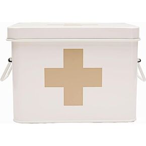 Blush Retro Enameled First Aid Box for Medicine Storage and Home Decor with Lid and Removable Tray