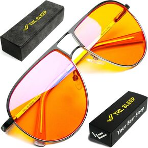 THL SLEEP Aviator Blue Light Blocking Glasses for Women & Men - Metal Classic Aviators Sleep & Migraine Glasses - Orange Amber 97% Pilot Blue Light Glasses for Computer Eye Strain Fatigue Blue Blocker