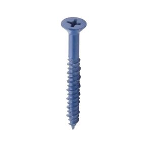 1/4" x 2-1/4" Blue Flat Head Concrete Screws for Anchoring in Concrete, High-Low Thread, Pack of 10